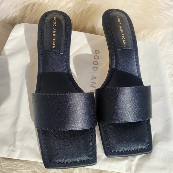 New Good American Womens Black Satin Kickstand Slide Sandal Mules Black Size 9 - Picture 10 of 12